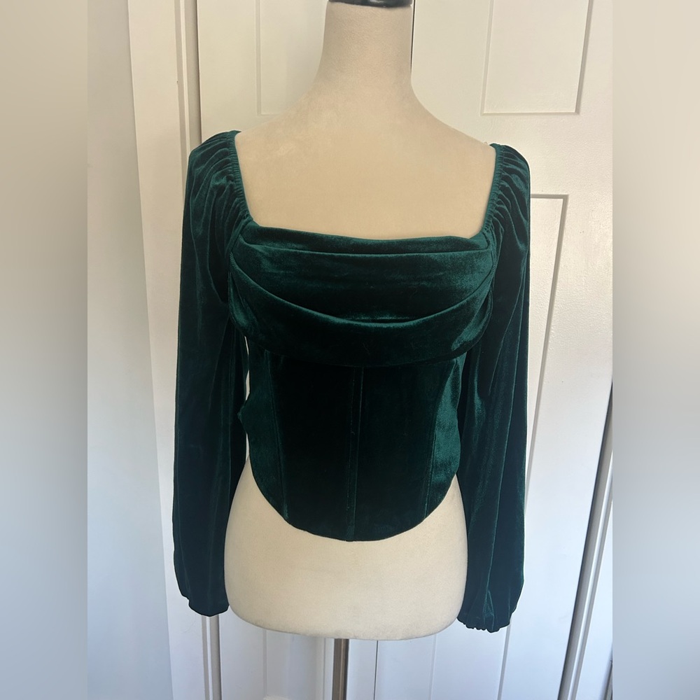 Altar'd State Deep Green Velvet Corset-Style Blouse